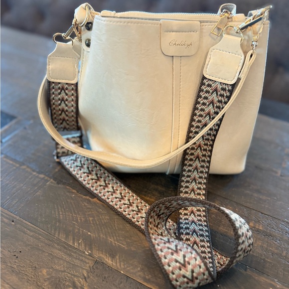 Cream vintage Aztec leather crossbody bag